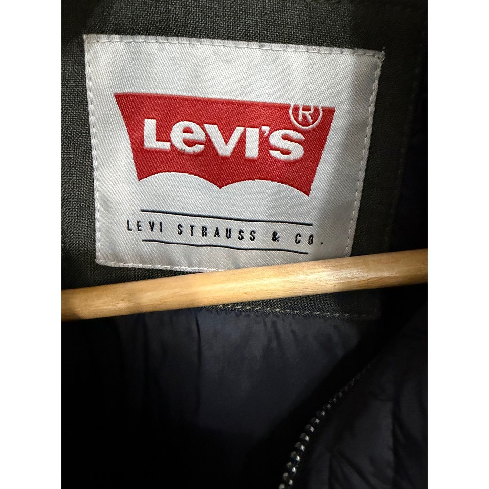 Levis Mens Hooded Parka Jacket Olive Green Quilted Lined Fishtail Coat Medium - Picture 4 of 9